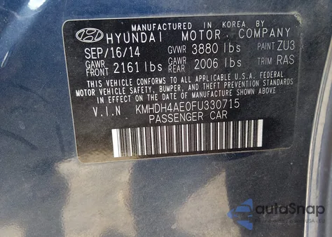 2015 Hyundai Elantra Se z USA, uszkodzony, nr VIN KMHDH4AE0FU330715